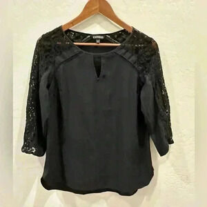 Express Black Casual 3/4 Sleeve Blouse With Lace Size m